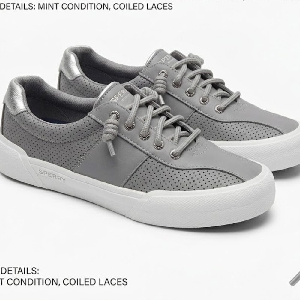 NWT Sperry Crest Vibe Leather Sneakers - Grey / Silver - Women's 7.5 - Picture 2 of 7